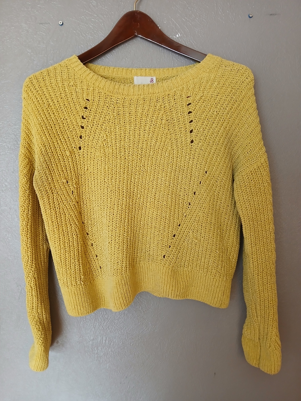 SO Mustard Yellow Textured Crewneck Sweater-XS
